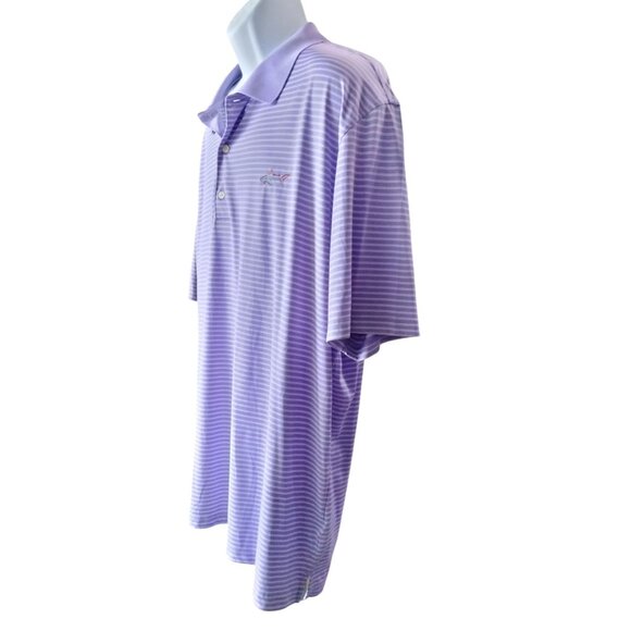 Greg Norman Play Dry Mens Polo Shirt XXL Purple Striped Short Sleeve Shark Logo - Picture 4 of 7
